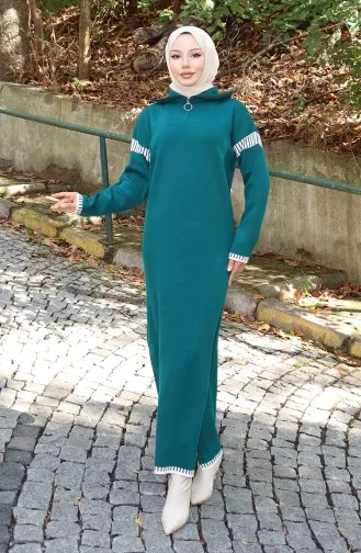 فستان محبوك بياقة مدورة مزين 0508-07 بترولي 0508-07