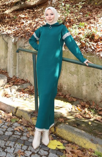 Knitted Turtleneck Garnished Dress 0508-07 Petrol 0508-07