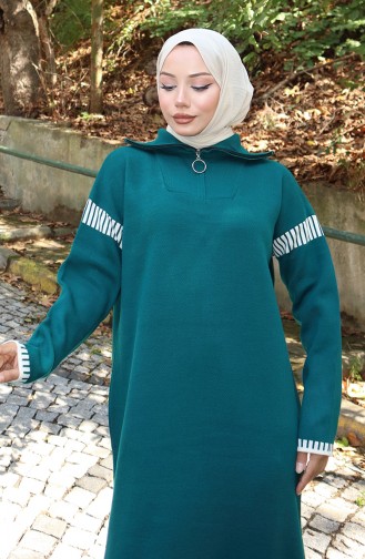 Knitted Turtleneck Garnished Dress 0508-07 Petrol 0508-07