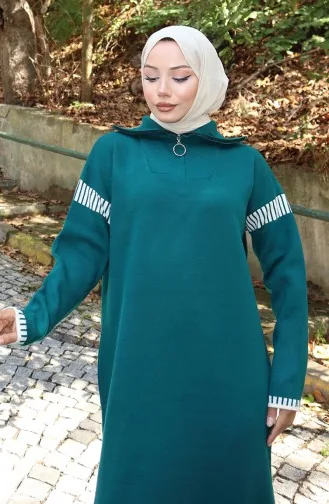 فستان محبوك بياقة مدورة مزين 0508-07 بترولي 0508-07