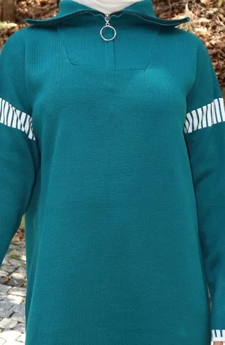 فستان محبوك بياقة مدورة مزين 0508-07 بترولي 0508-07