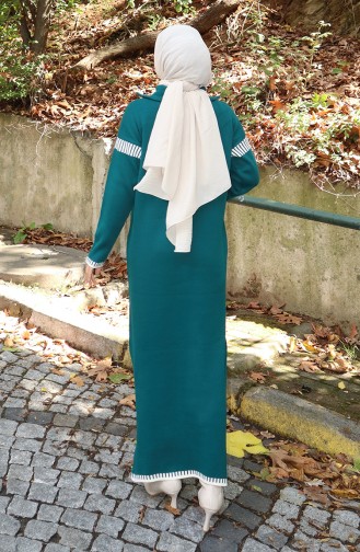 Knitted Turtleneck Garnished Dress 0508-07 Petrol 0508-07