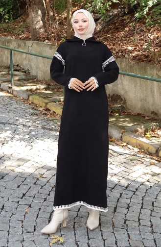 Robe En Tricot à Col Roulé Garnie 0508-08 Noir 0508-08