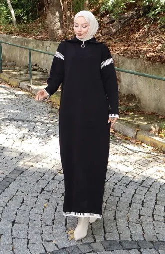 Knitted Turtleneck Garnished Dress 0508-08 Black 0508-08