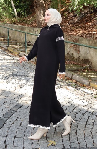 Robe En Tricot à Col Roulé Garnie 0508-08 Noir 0508-08