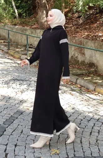 Knitted Turtleneck Garnished Dress 0508-08 Black 0508-08