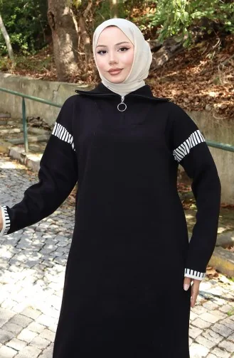 Knitted Turtleneck Garnished Dress 0508-08 Black 0508-08