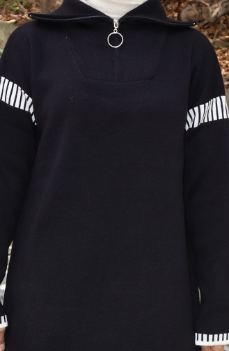 Robe En Tricot à Col Roulé Garnie 0508-08 Noir 0508-08