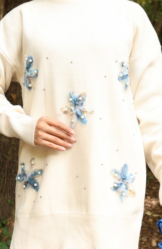 Knitwear Floral Detailed Tunic Trousers Two Piece Set 1006-01 Beige 1006-01
