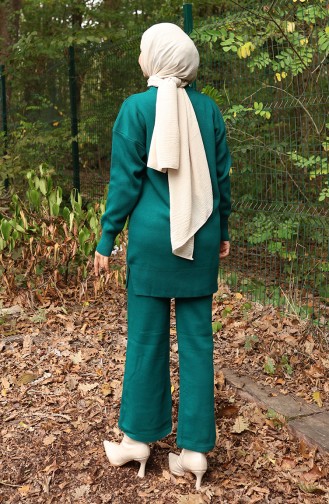 Ensemble Deux Pièces Tunique Et Pantalon à Détails Floraux En Tricot 1006-04 Pétrole 1006-04