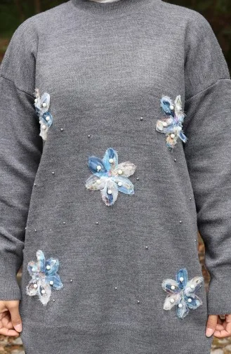 Gebreid Bloemenpatroon Tuniek Broek Tweedelig Pak 1006-08 Grijs 1006-08