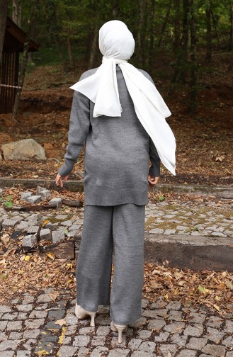 Ensemble Deux Pièces En Tricot Tunique Et Pantalon à Détails Floraux 1006-08 Gris 1006-08