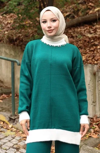 Knitwear Pearl Detailed Tunic Trousers Two Piece Set 1011-01 Petrol 1011-01