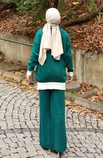 Knitwear Pearl Detailed Tunic Trousers Two Piece Set 1011-01 Petrol 1011-01