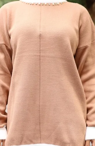 Breiwerk Parel Gedetailleerde Tuniek Broek Tweedelig Pak 1011-02 Melk Koffie 1011-02