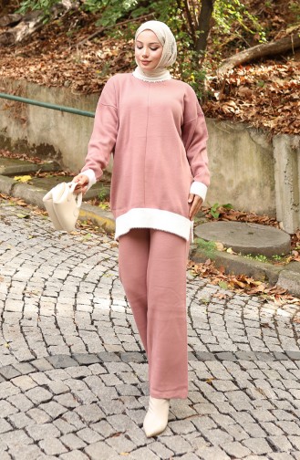 Strickmode Perlendetail Tunika Hose Zweiteiler 1011-04 Altrosa 1011-04