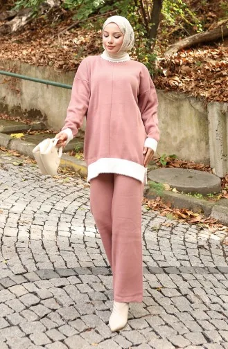 Strickmode Perlendetail Tunika Hose Zweiteiler 1011-04 Altrosa 1011-04