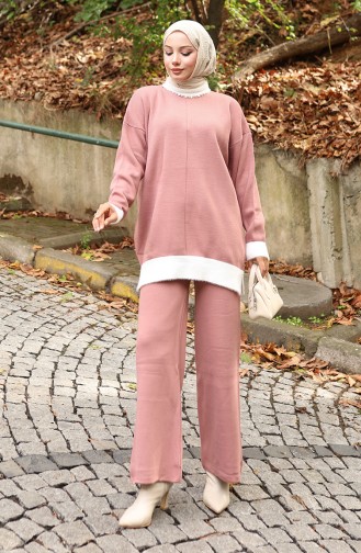 Strickmode Perlendetail Tunika Hose Zweiteiler 1011-04 Altrosa 1011-04