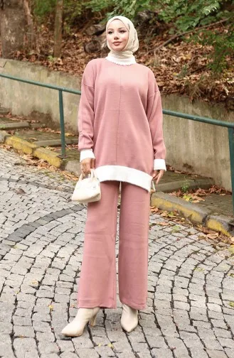 Strickmode Perlendetail Tunika Hose Zweiteiler 1011-04 Altrosa 1011-04