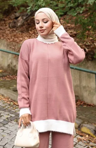 Strickmode Perlendetail Tunika Hose Zweiteiler 1011-04 Altrosa 1011-04