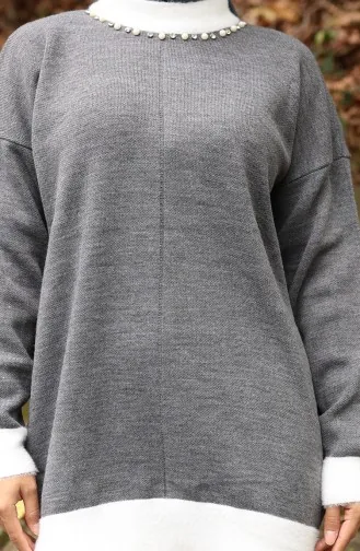 Triko İnci Detaylı Tunik Pantolon İkili Takım 1011-05 Gri