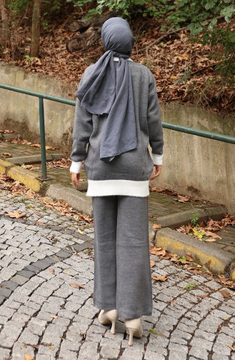 Gebreid Parelmoer Gedetailleerd Tuniek Broek Tweedelig Pak 1011-05 Grijs 1011-05