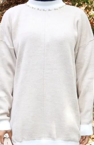 Knitwear Pearl Detailed Tunic Trousers Two Piece Set 1011-06 Stone 1011-06