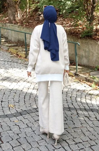 Knitwear Pearl Detailed Tunic Trousers Two Piece Set 1011-06 Stone 1011-06