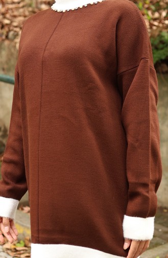 Triko İnci Detaylı Tunik Pantolon İkili Takım 1011-07 Kahverengi
