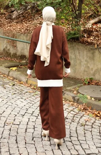 Knitwear Pearl Detailed Tunic Trousers Two Piece Suit 1011-07 Brown 1011-07