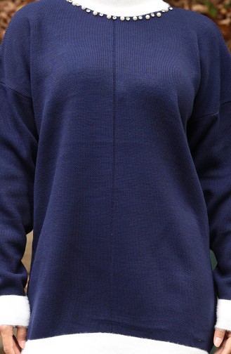 Triko İnci Detaylı Tunik Pantolon İkili Takım 1011-08 Lacivert