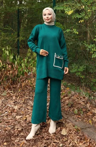 Knitwear Pearl Detailed Tunic Trousers Two Piece Set 1025-01 Petrol 1025-01