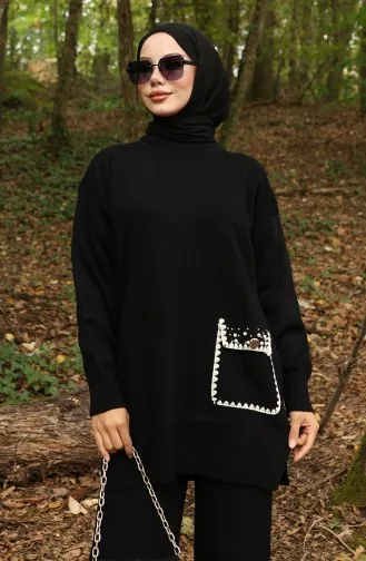 Gebreide Parelmoeren Tuniekbroek Tweedelig Set 1025-02 Zwart 1025-02