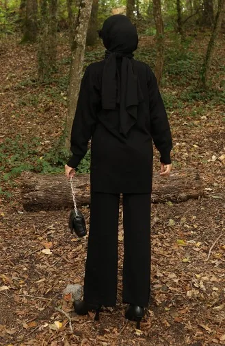 Gebreide Parelmoeren Tuniekbroek Tweedelig Set 1025-02 Zwart 1025-02