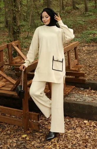 Gebreide Parelmoeren Tuniekbroek Tweedelig Set 1025-03 Beige 1025-03