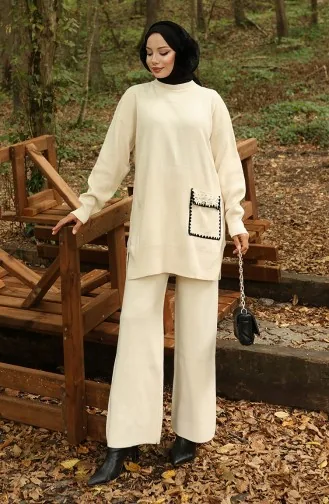 Gebreide Parelmoeren Tuniekbroek Tweedelig Set 1025-03 Beige 1025-03
