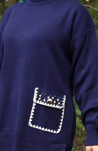 Knitwear Pearl Detailed Tunic Trousers Two Piece Suit 1025-04 Navy Blue 1025-04