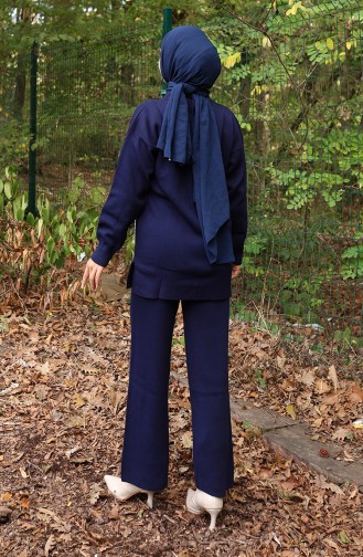 Knitwear Pearl Detailed Tunic Trousers Two Piece Suit 1025-04 Navy Blue 1025-04