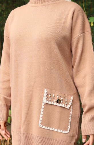Knitwear Pearl Detailed Tunic Trousers Two Piece Suit 1025-05 Milk Coffee 1025-05