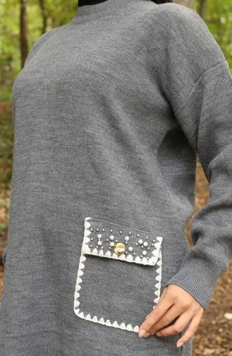 Strickmode Perlendetail Tunika Hose Zweiteiliger Anzug 1025-07 Grau 1025-07