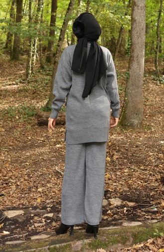 Gebreid Parelmoer Gedetailleerd Tuniek Broek Tweedelig Pak 1025-07 Grijs 1025-07
