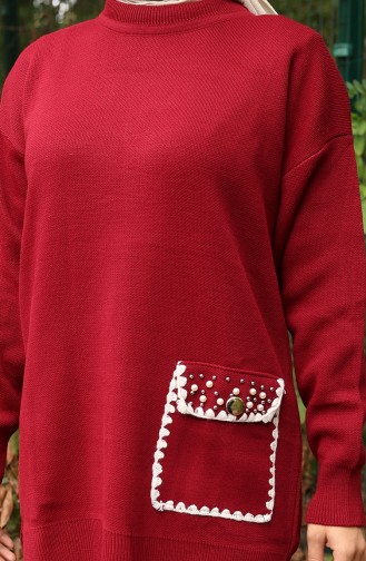 Knitwear Pearl Detailed Tunic Trousers Two Piece Suit 1025-08 Claret Red 1025-08