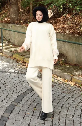 Strickmode Raglanärmel Tunika Hose Zweiteiler 1054-01 Beige 1054-01