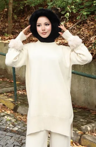 Strickmode Raglanärmel Tunika Hose Zweiteiler 1054-01 Beige 1054-01