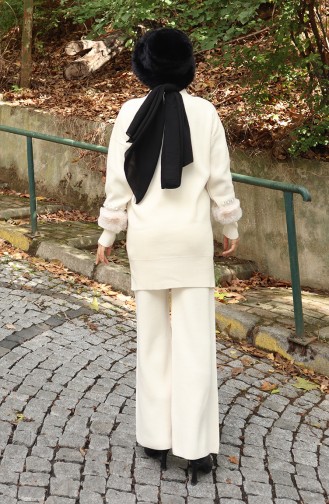 Knitwear Raglan Sleeve Tunic Trousers Two Piece Set 1054-01 Beige 1054-01
