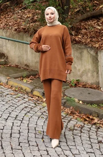 Strickmode Raglanärmel Tunika Hose Zweiteiler 1054-03 Hellbraun 1054-03