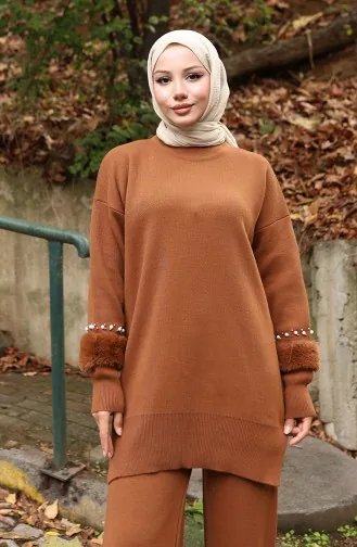 Strickmode Raglanärmel Tunika Hose Zweiteiler 1054-03 Hellbraun 1054-03