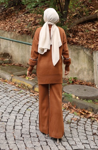 Knitwear Raglan Sleeve Tunic Trousers Two Piece Set 1054-03 Tan 1054-03