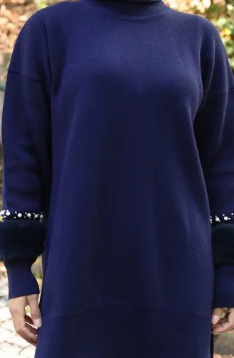 Ensemble Deux Pièces En Tricot Tunique à Manches Raglan Et Pantalon 1054-05 Bleu Marine 1054-05