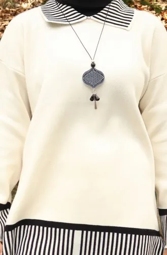 Ensemble Deux Pièces Tunique Et Pantalon à Rayures En Tricot 1066-02 Beige 1066-02